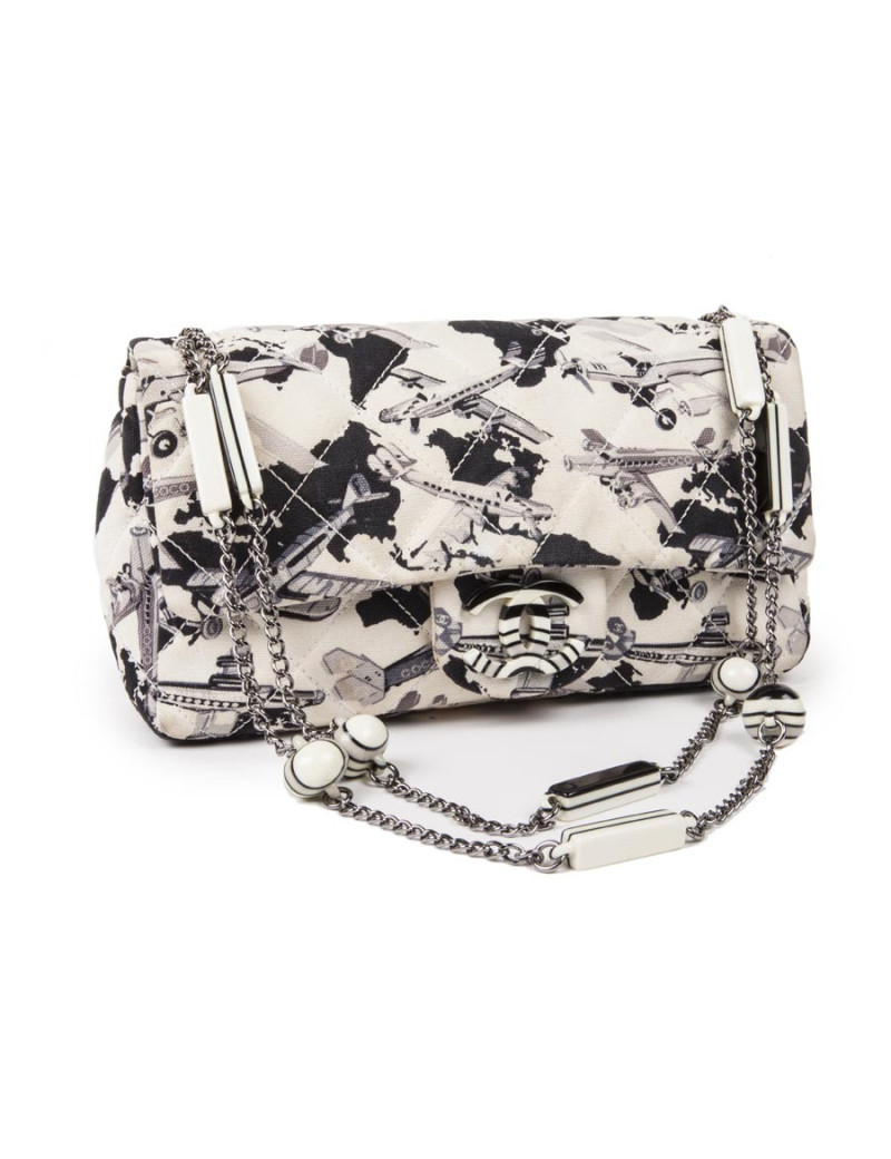 Chanel Timeless flap bag in white and black canvas