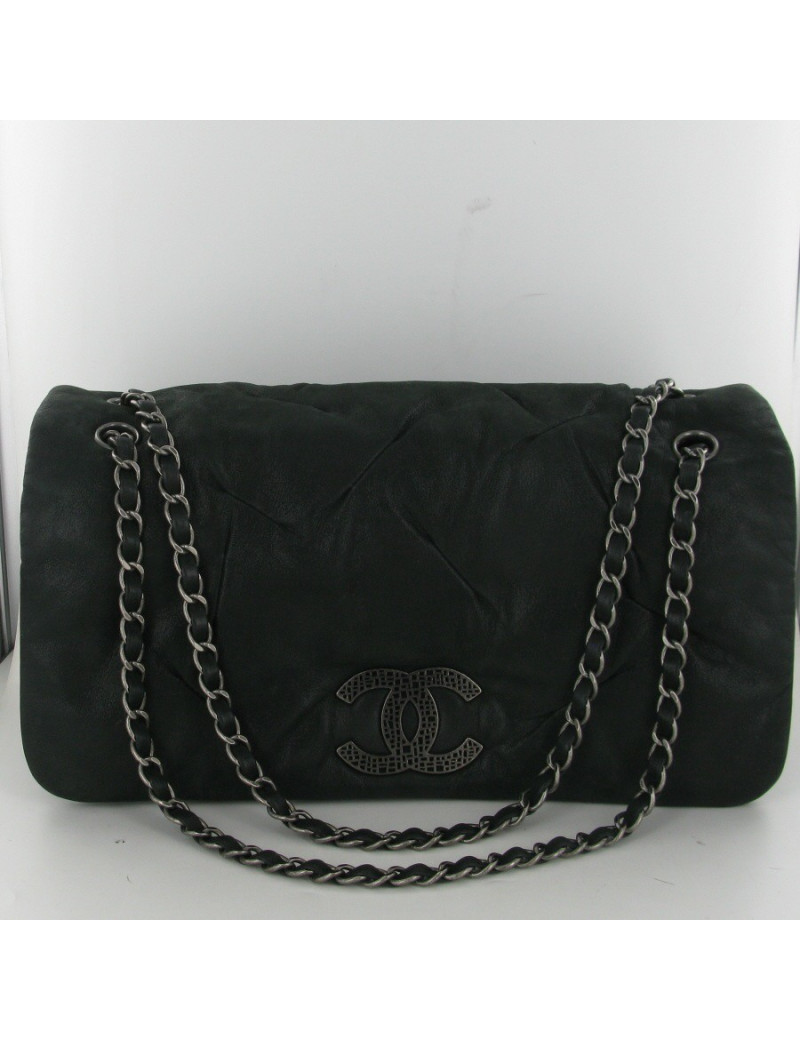 Jumbo en cuir irisé gris anthracite CHANEL