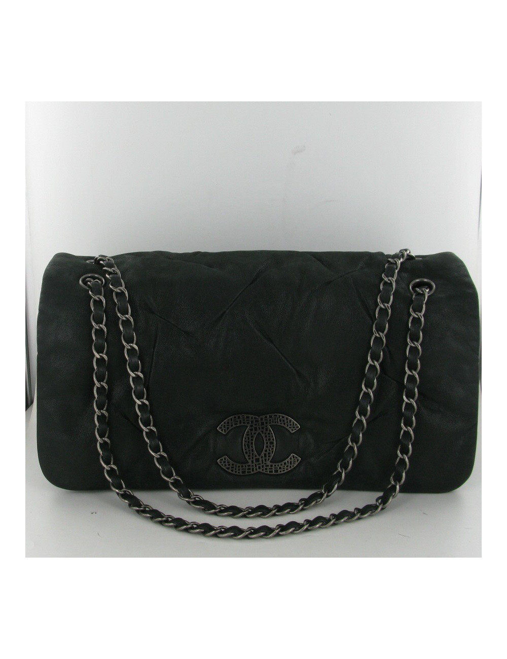 Jumbo en cuir irisé gris anthracite CHANEL