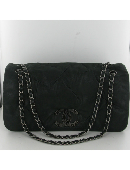 Jumbo en cuir irisé gris anthracite CHANEL