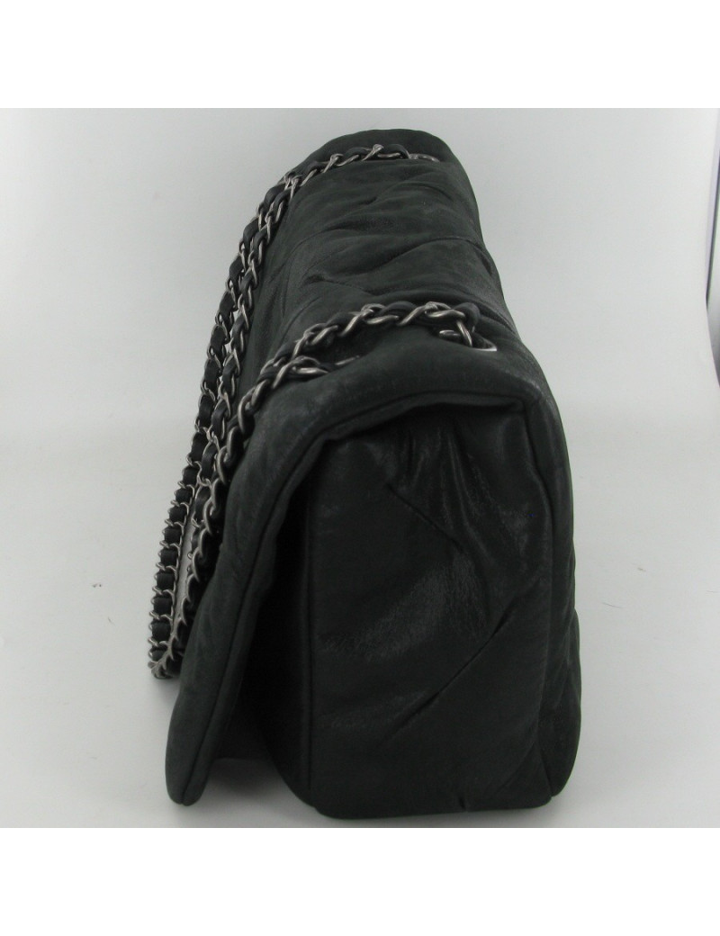 Jumbo en cuir irisé gris anthracite CHANEL