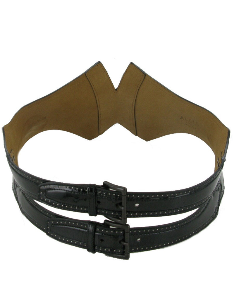 Ceinture cuir vernis noir ALAIA