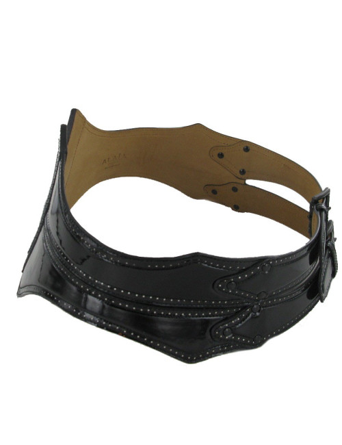 Ceinture cuir verni noir ALAIA