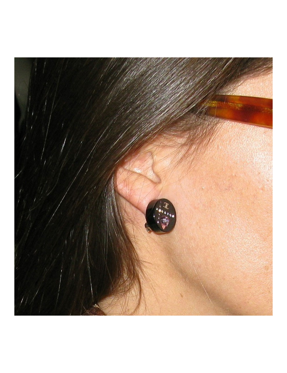 Boucles d'oreilles clips strass et coeur CHANEL