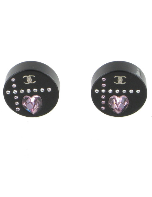 Boucles d'oreilles clips strass et coeur CHANEL