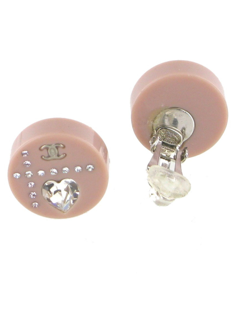 Pink old resin CHANEL ear clips