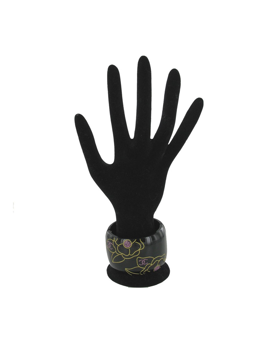 CHANEL cuff bracelet in black resin with engraved floral patterns