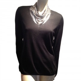 CHANEL sweater in black cashmere and removable neck chainmail