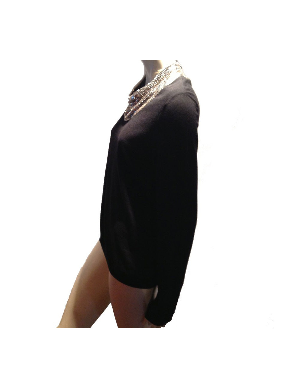 Pull CHANEL en cachemire noir et col amovible en cotte de mailles