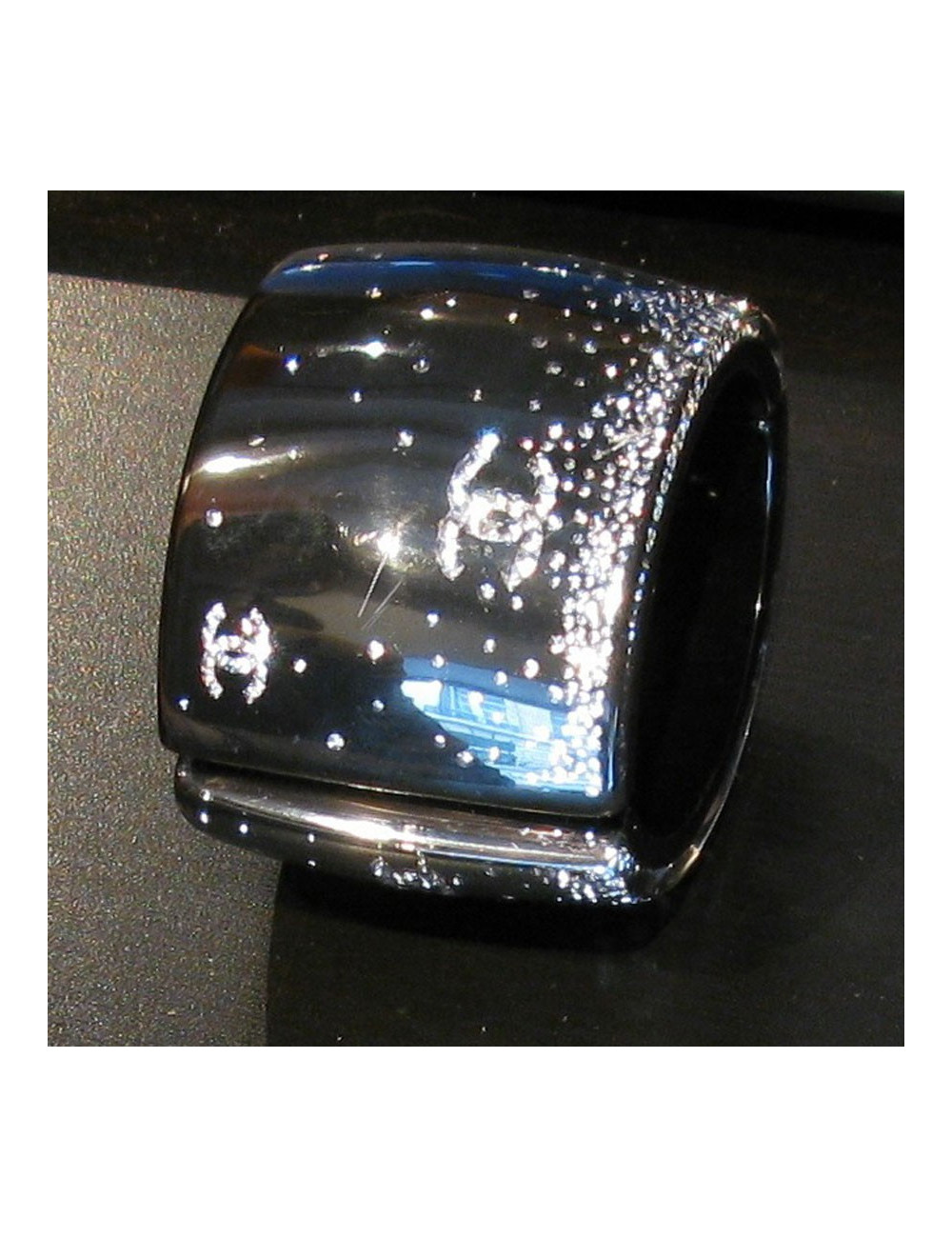 CHANEL cuff black resin encrusted with Rhinestones