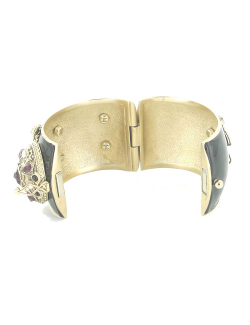 Manchette Couture CHANEL en métal doré mat et résine noire