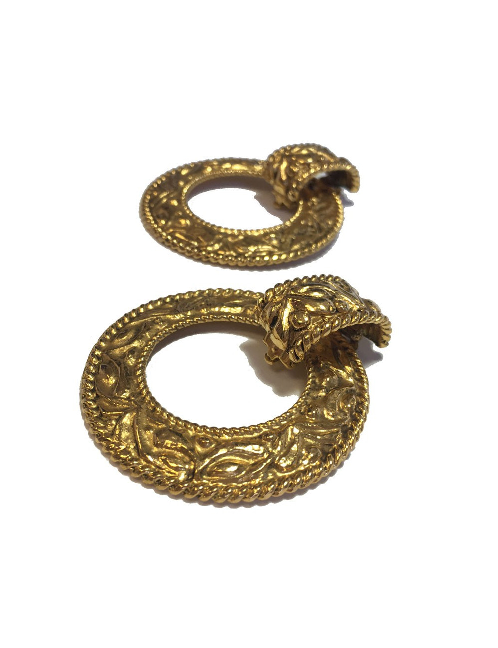 Boucles d'oreille clips CHANEL créoles dorées vintage