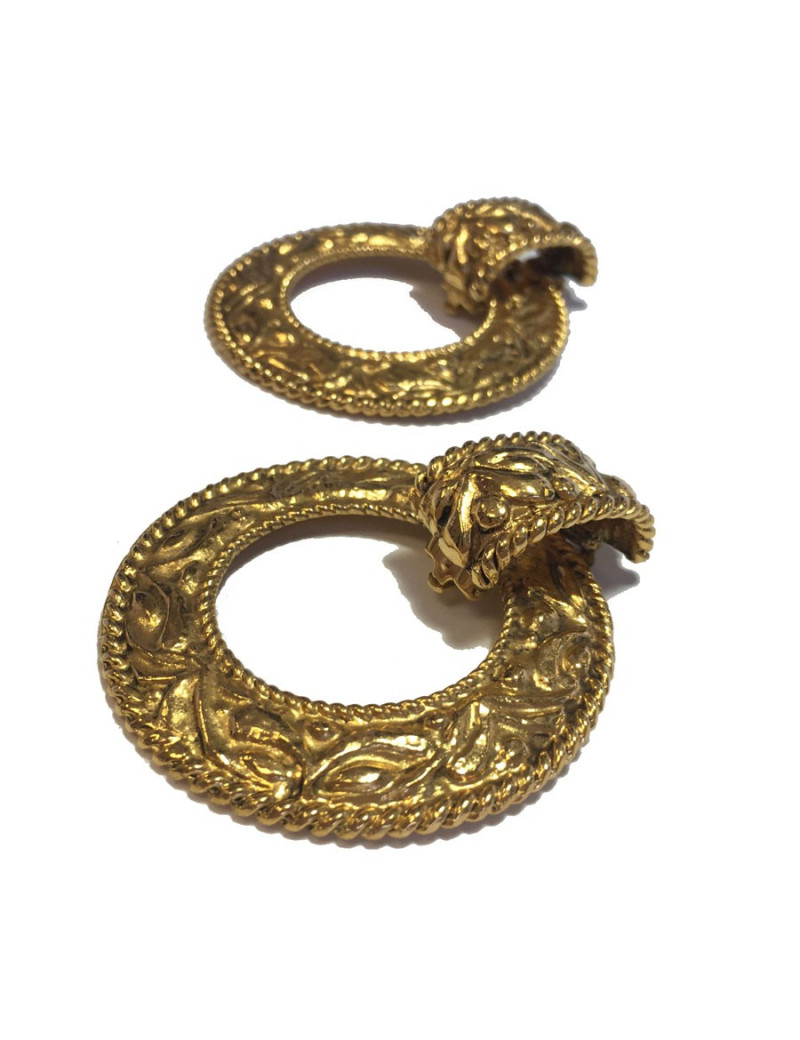 Boucles d'oreille clips CHANEL créoles dorées vintage