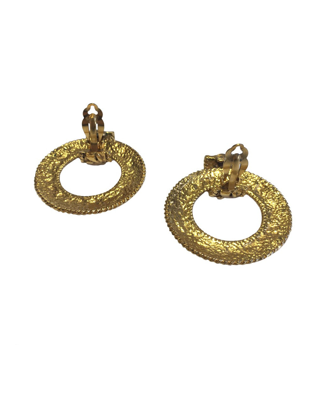 Boucles d'oreille clips CHANEL créoles dorées vintage