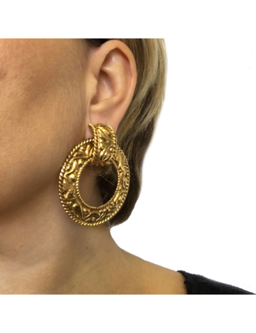 Boucles d'oreille clips CHANEL créoles dorées vintage