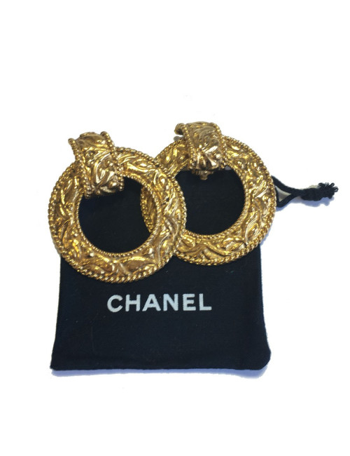 Boucles d'oreille clips CHANEL créoles dorées vintage