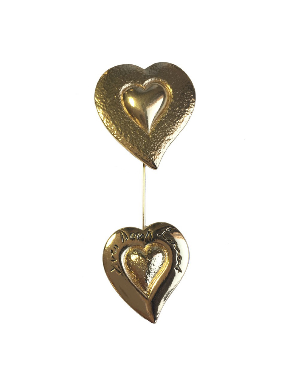  YSL YVES SAINT LAURENT two hearts in gilded metal brooch