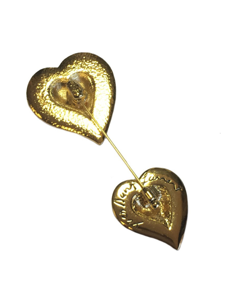 Broche YSL SAINT LAURENT 2 coeurs en métal doré
