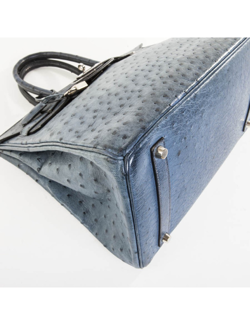 Sac Birkin 35 autruche bleu jean's