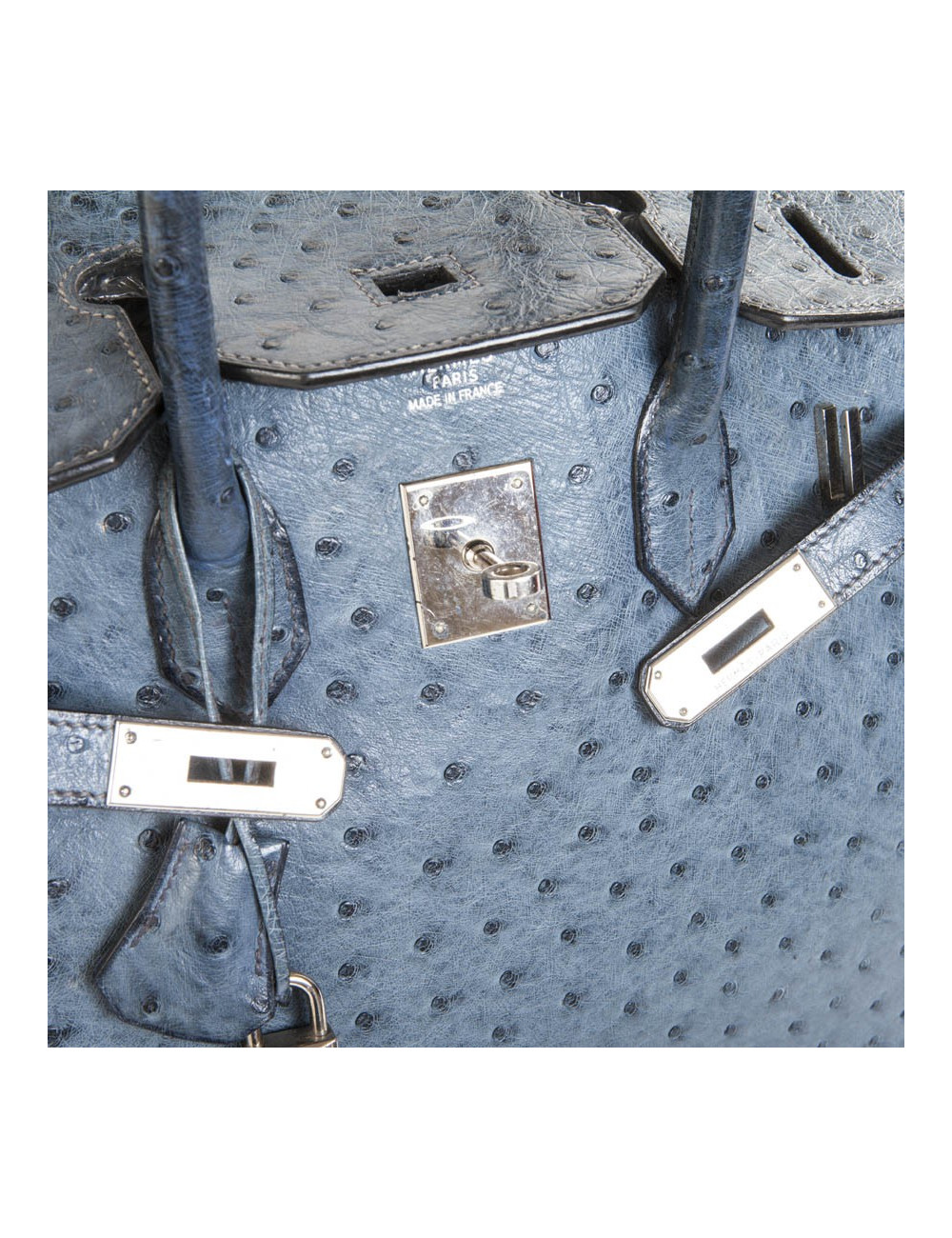 Sac Birkin 35 autruche bleu jean's