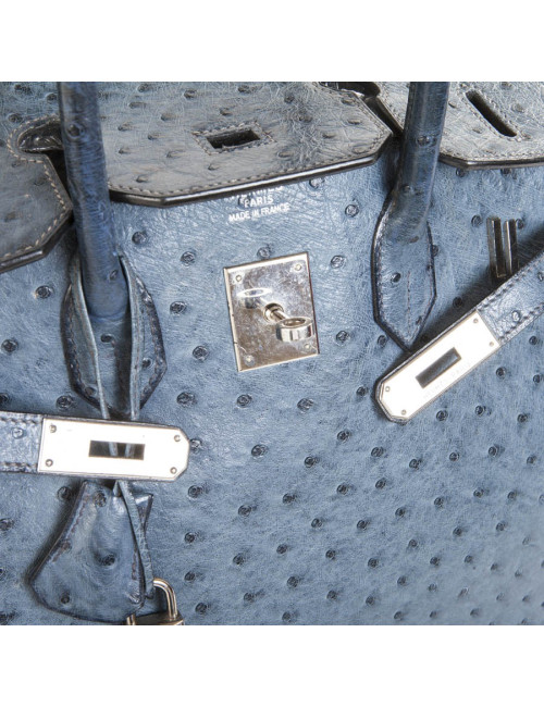Sac Birkin 35 autruche bleu jean's