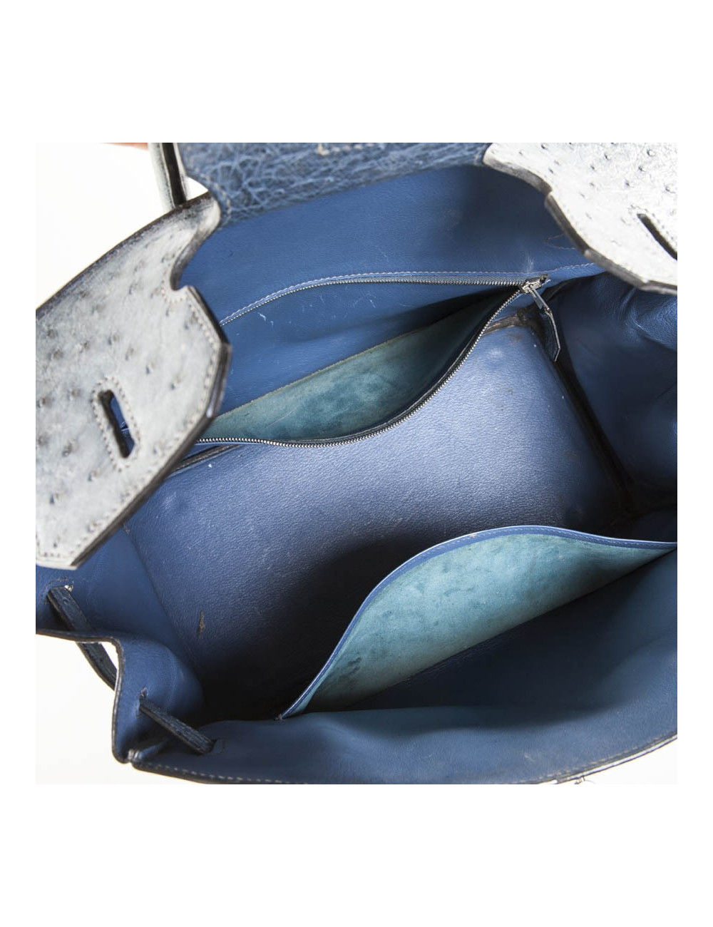 Sac Birkin 35 autruche bleu jean's