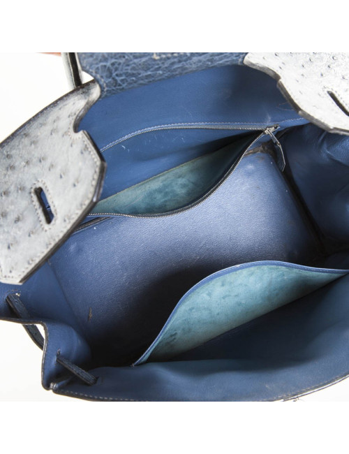 Sac Birkin 35 autruche bleu jean's
