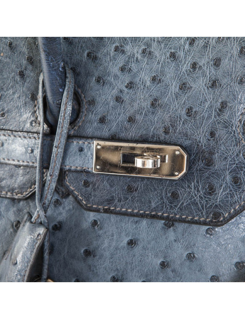 Sac Birkin 35 autruche bleu jean's