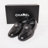 CHANEL T 39 EN black leather moccasins