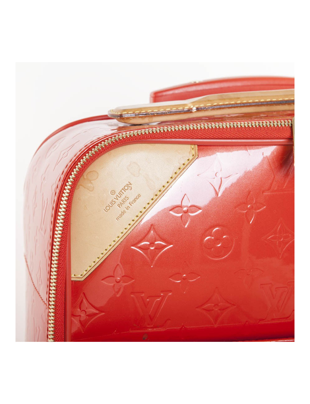 Valise à roulettes LOUIS VUITTON cuir verni orange