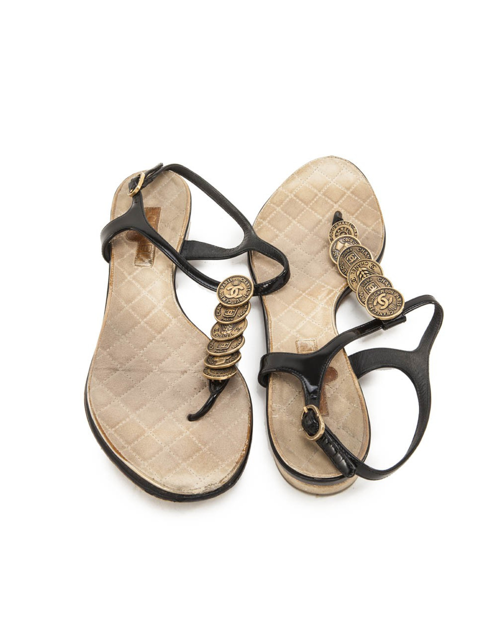 Mules CHANEL T 39.5 C cuir verni noir