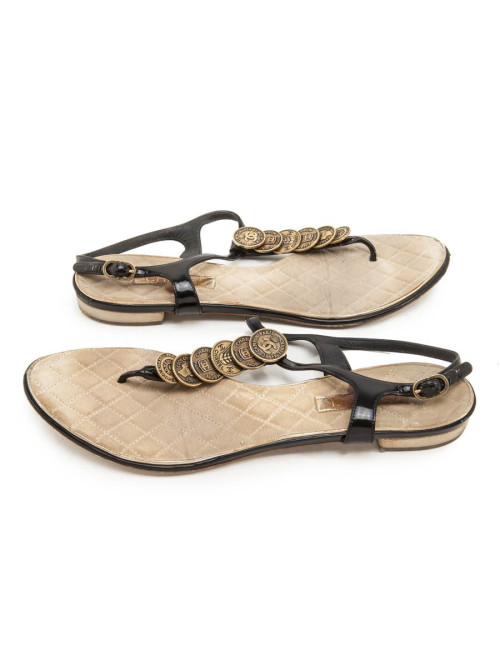 Mules CHANEL T 39.5 C cuir verni noir