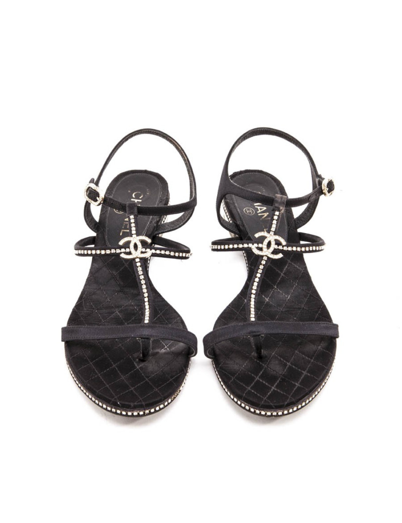 Mules CHANEL strass T 40 C satin noir