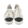 CHANEL T 39.5 black and white leather and embroidery sneakers