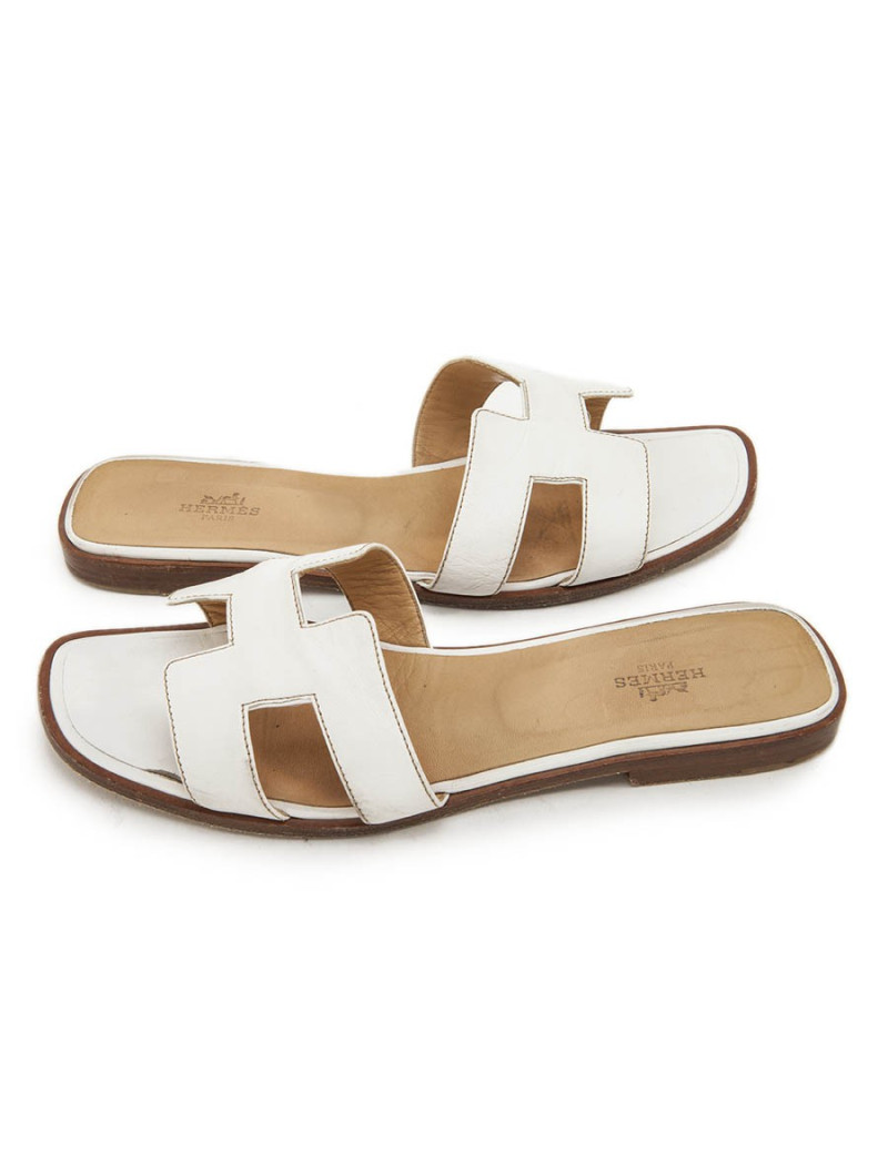 Mules Oran HERMES T 39.5 cuir blanc