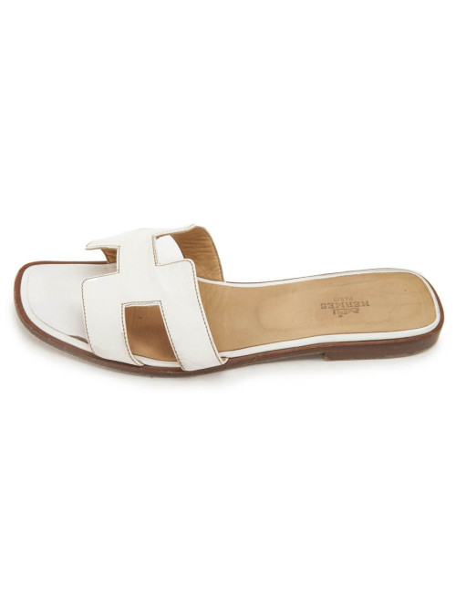 Oran HERMES T 39.5 en White Leather mules