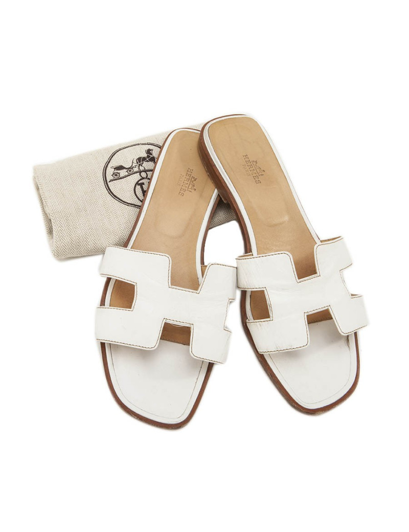 Mules Oran HERMES T 39.5 cuir blanc