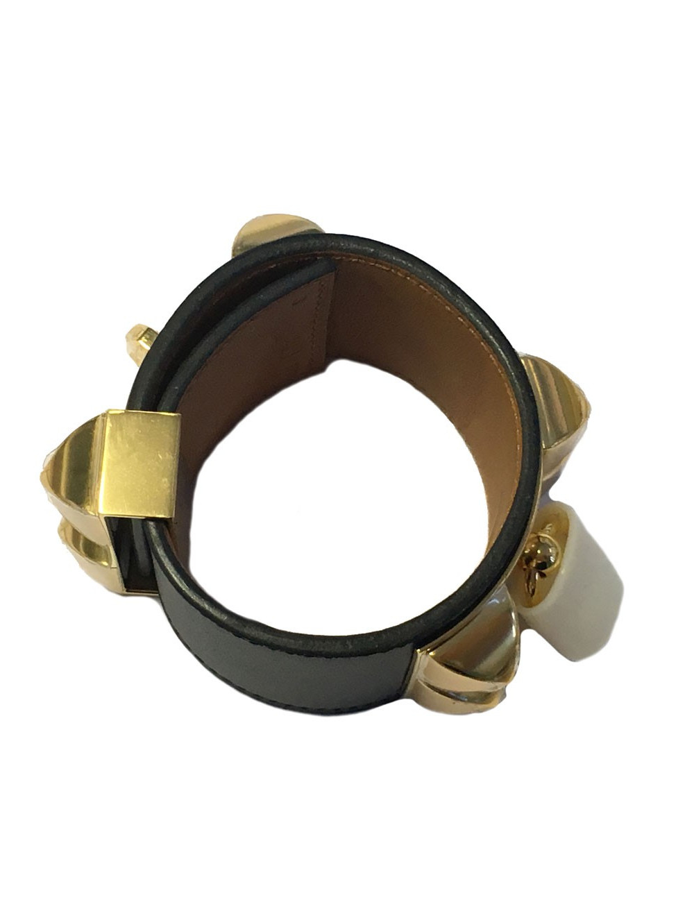 HERMES CDC hardware black calf cuff gold-plated