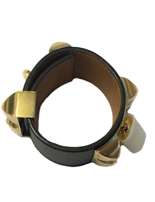 HERMES CDC hardware black calf cuff gold-plated