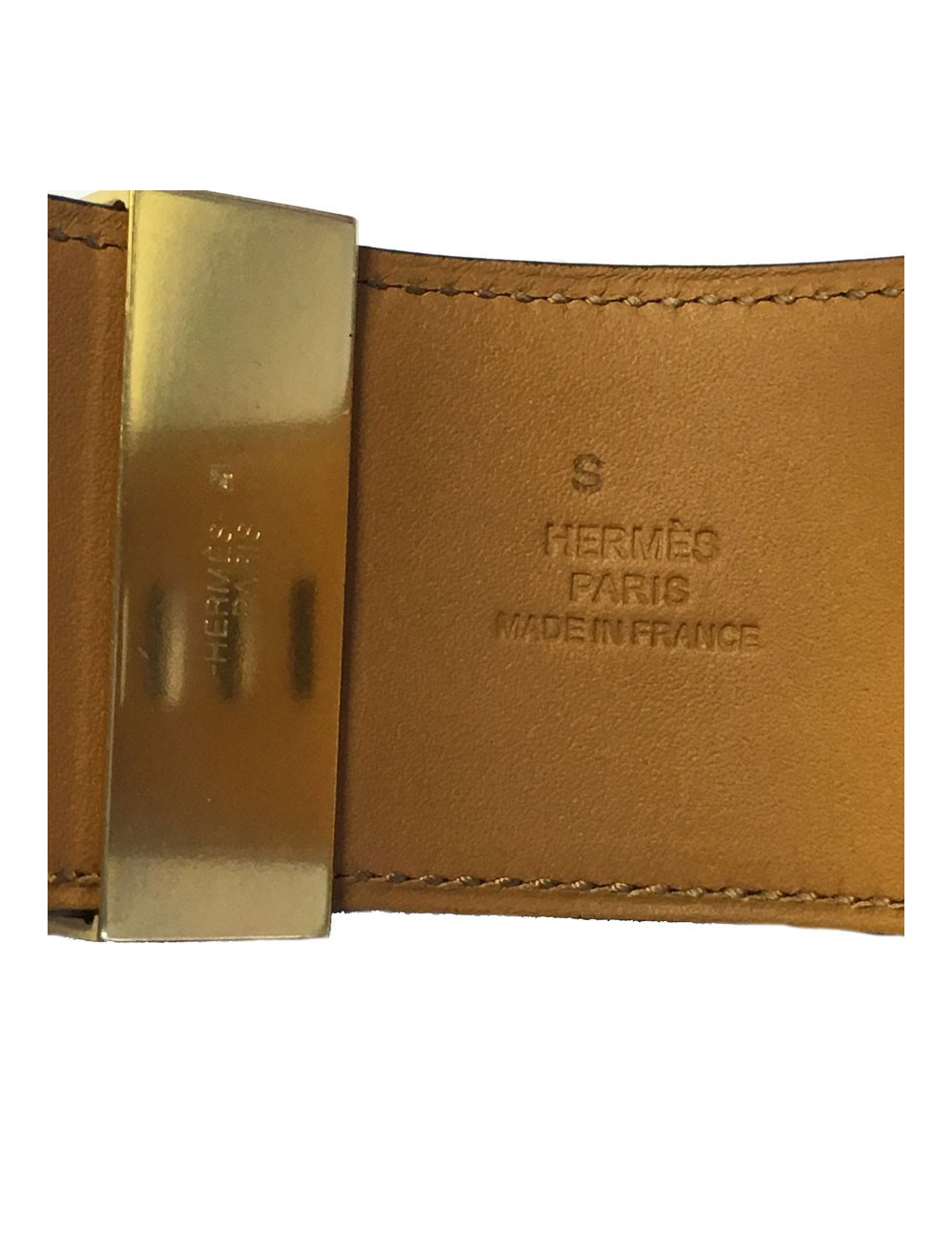 Manchette HERMES CDC en veau noir et bijouterie plaquée or