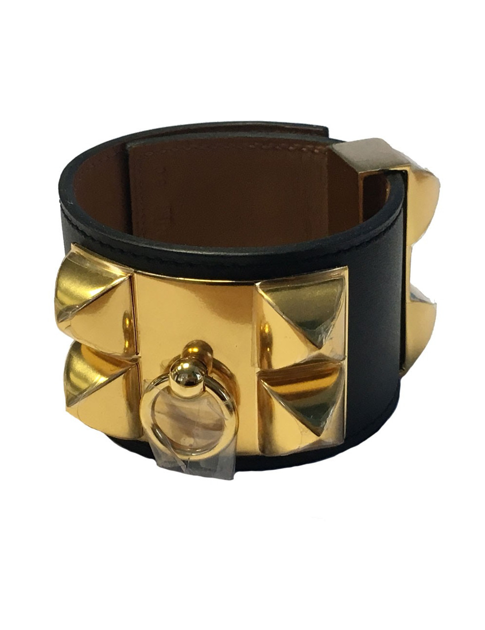 HERMES CDC hardware black calf cuff gold-plated