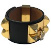 HERMES CDC hardware black calf cuff gold-plated