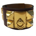 Cuff CDC HERMES red leather H jewelry plate gold