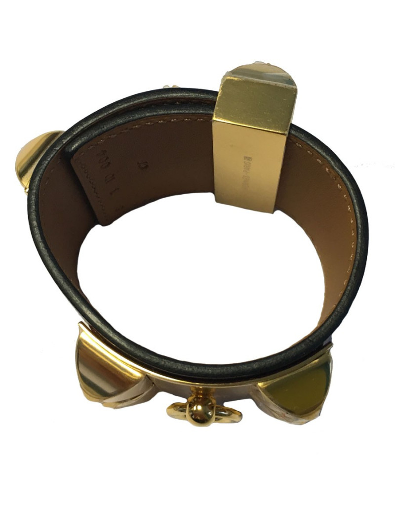 Cuff CDC HERMES red leather H jewelry plate gold