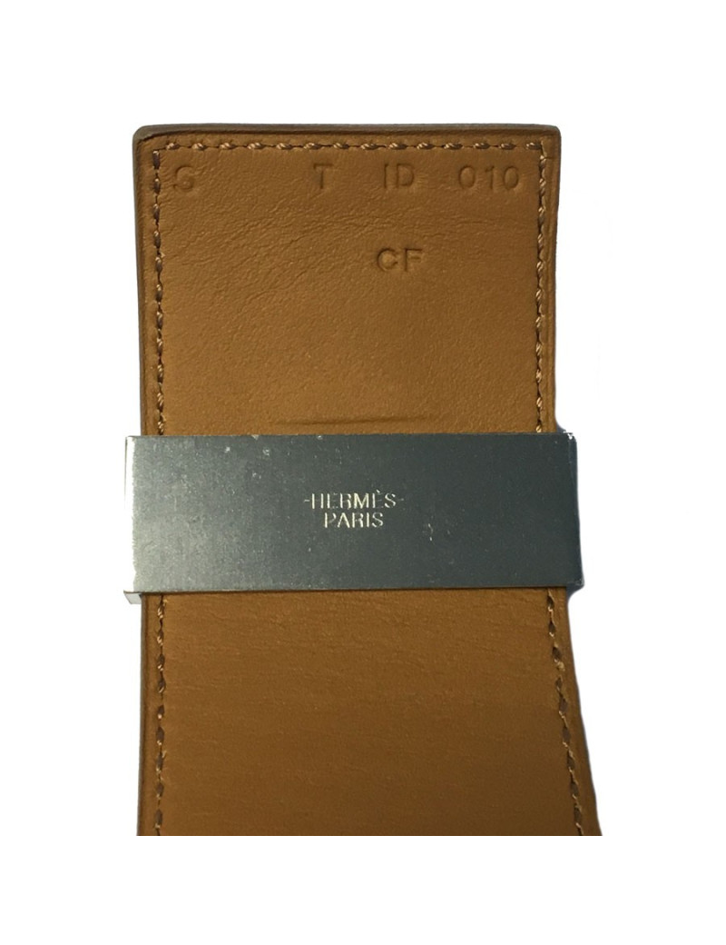  Manchette CDC HERMES en veau swift couleur craie et bijouterie argentée