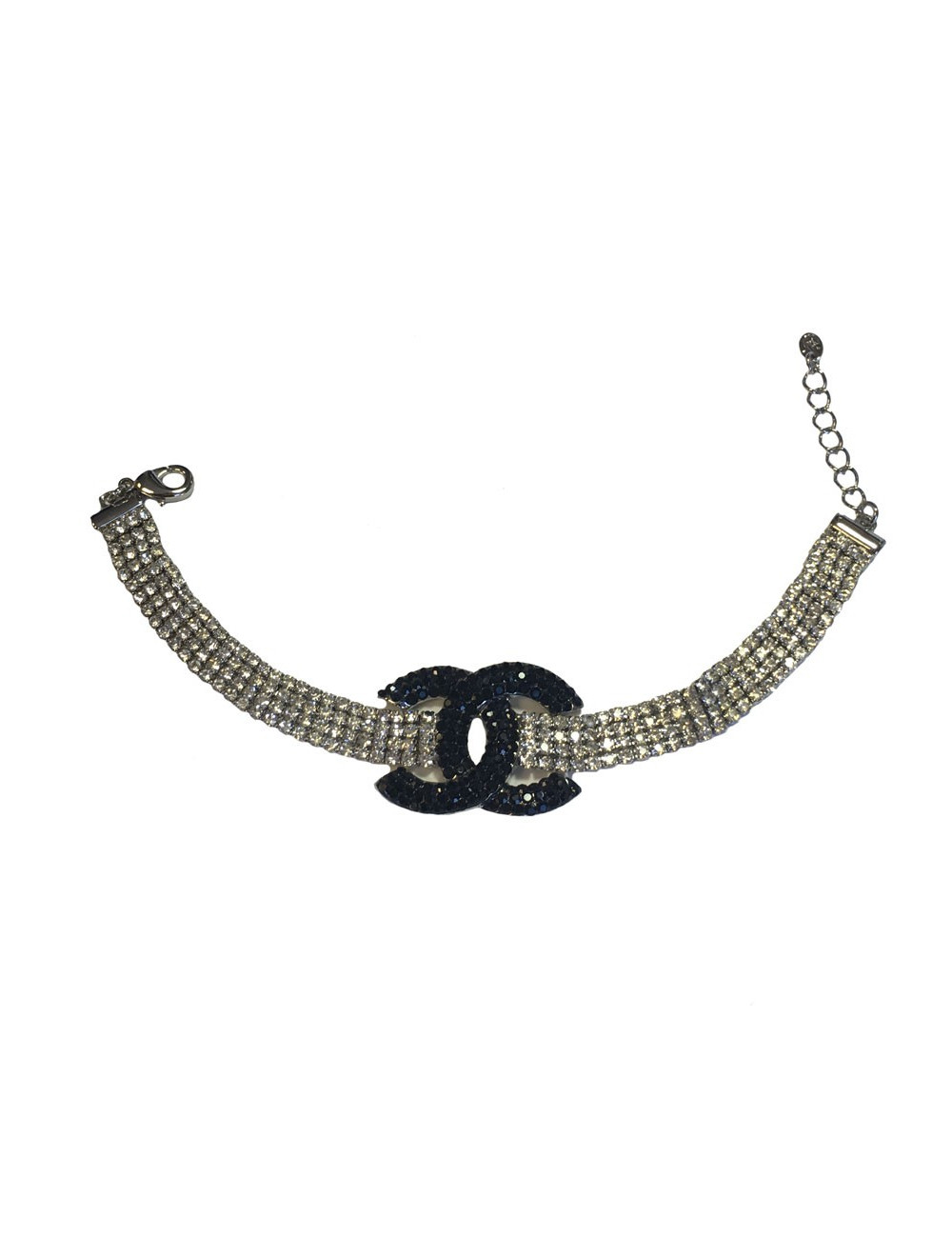 Bracelet CHANEL "Paris Dubai" en strass noirs et blancs