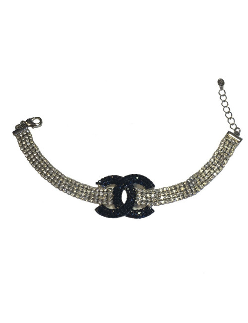 Bracelet CHANEL "Paris Dubai" en strass noirs et blancs
