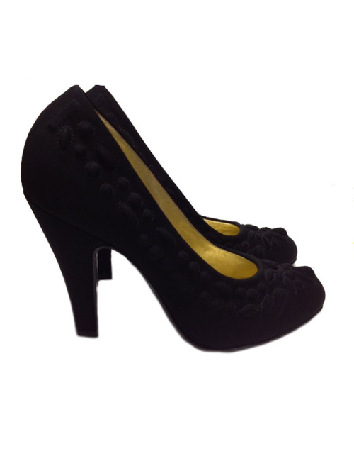 Escarpins Couture CHANEL T41,5 surpiqués en jersey noir