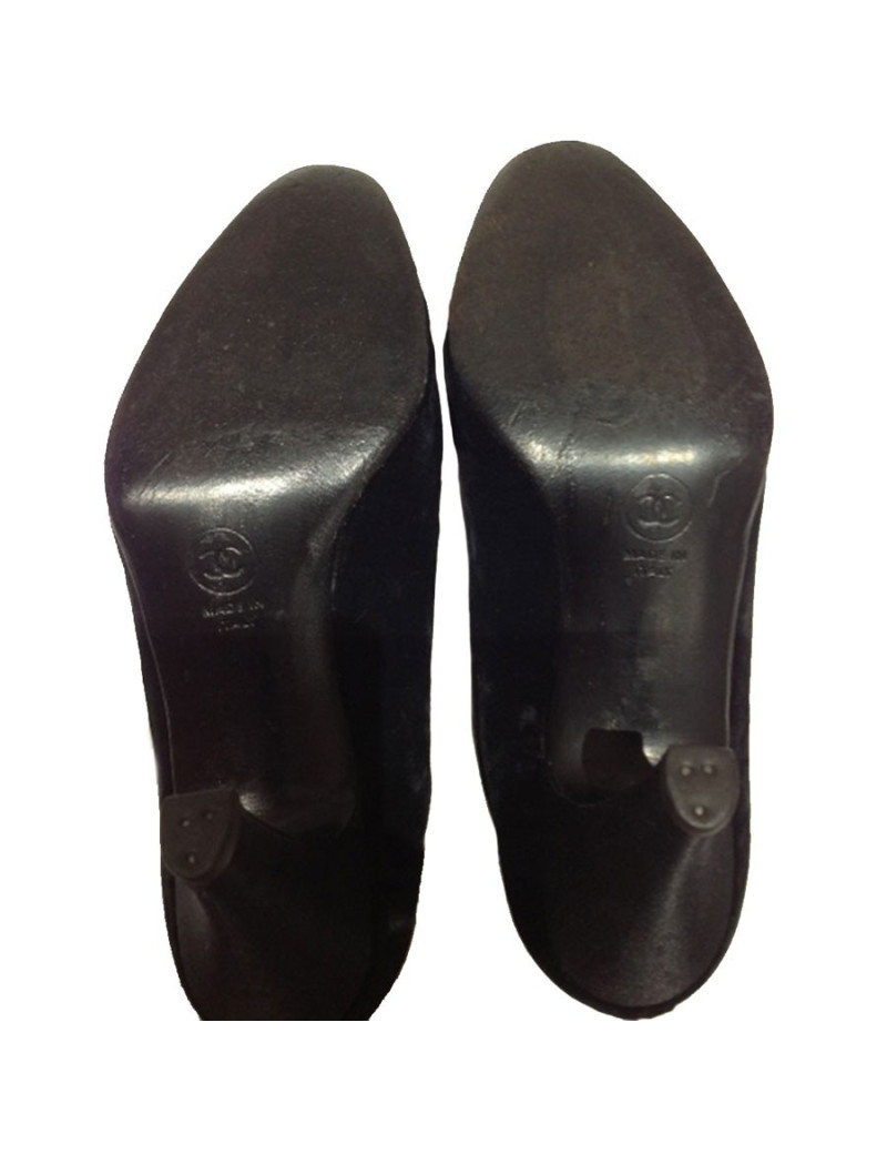 Richelieu CHANEL Couture down velvet and black satin embroidered CC