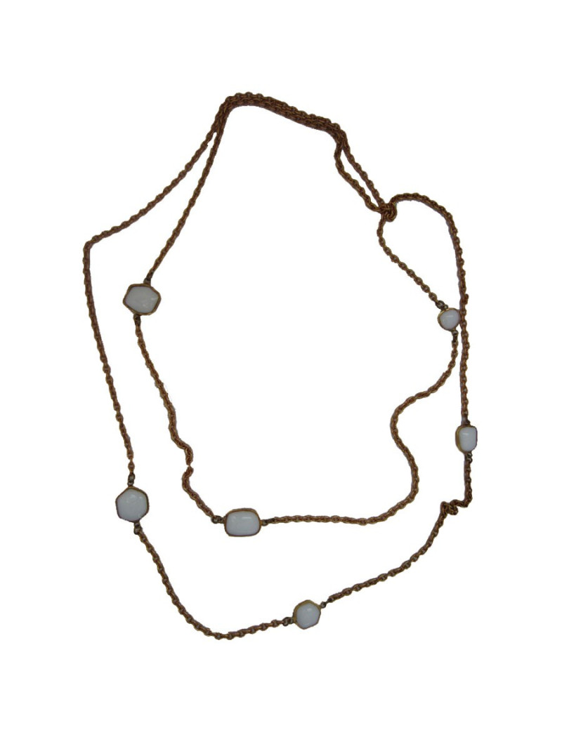 Sautoir MARGUERITE DE VALOIS pâte de verre blanche et métal doré à l'or fin